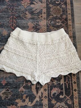a new day Cream Crochet Knit Ruffle Hem Shorts